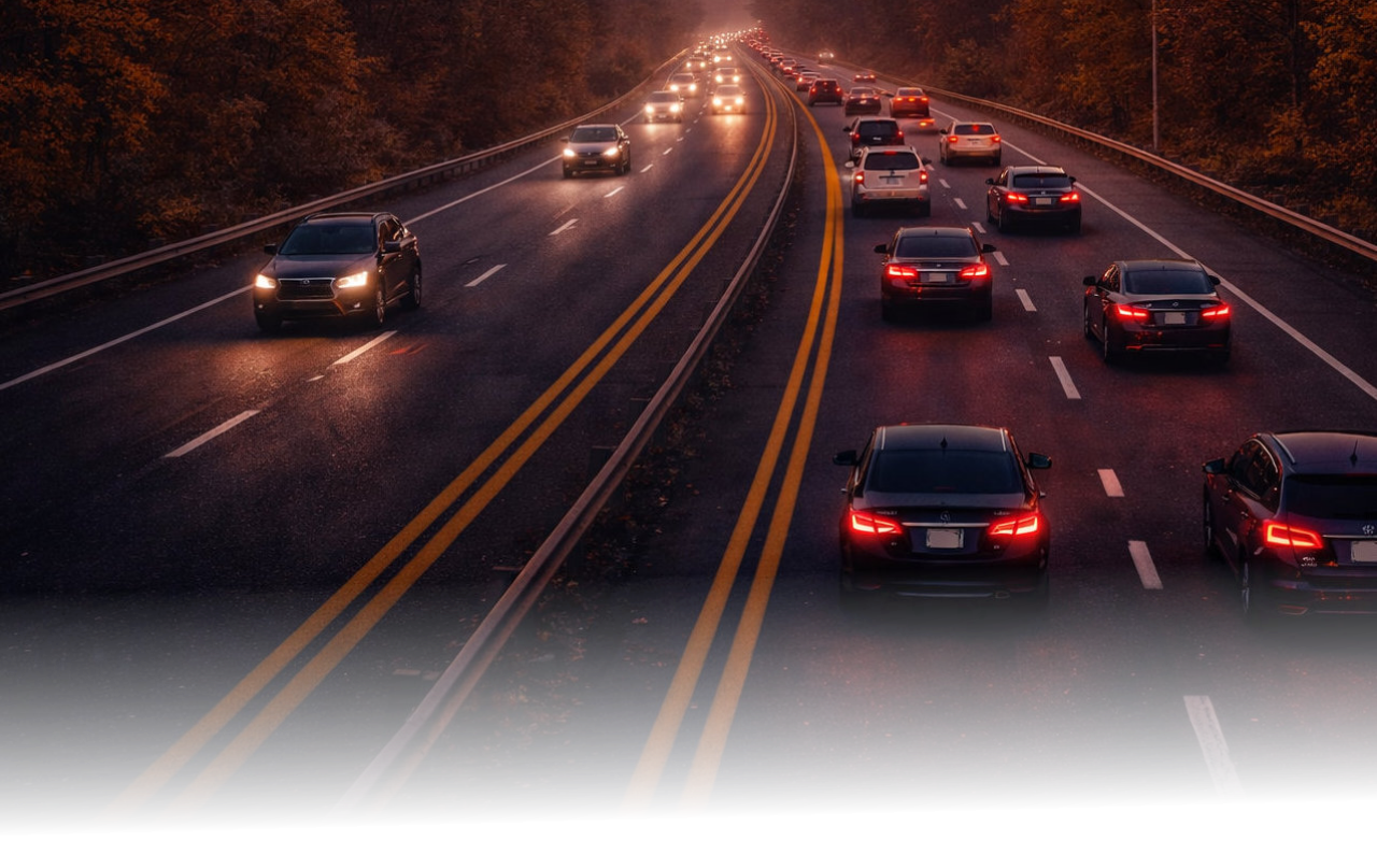 Freeway traffic at dusk