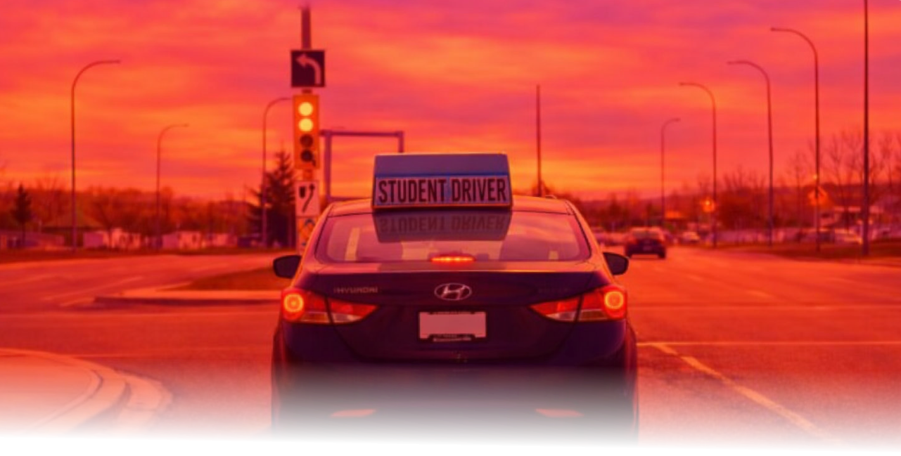 Student driver training car with student driver sign — Driving Hero Academy